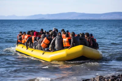 Refugees Arriving on a Yellow Inflatable Boat