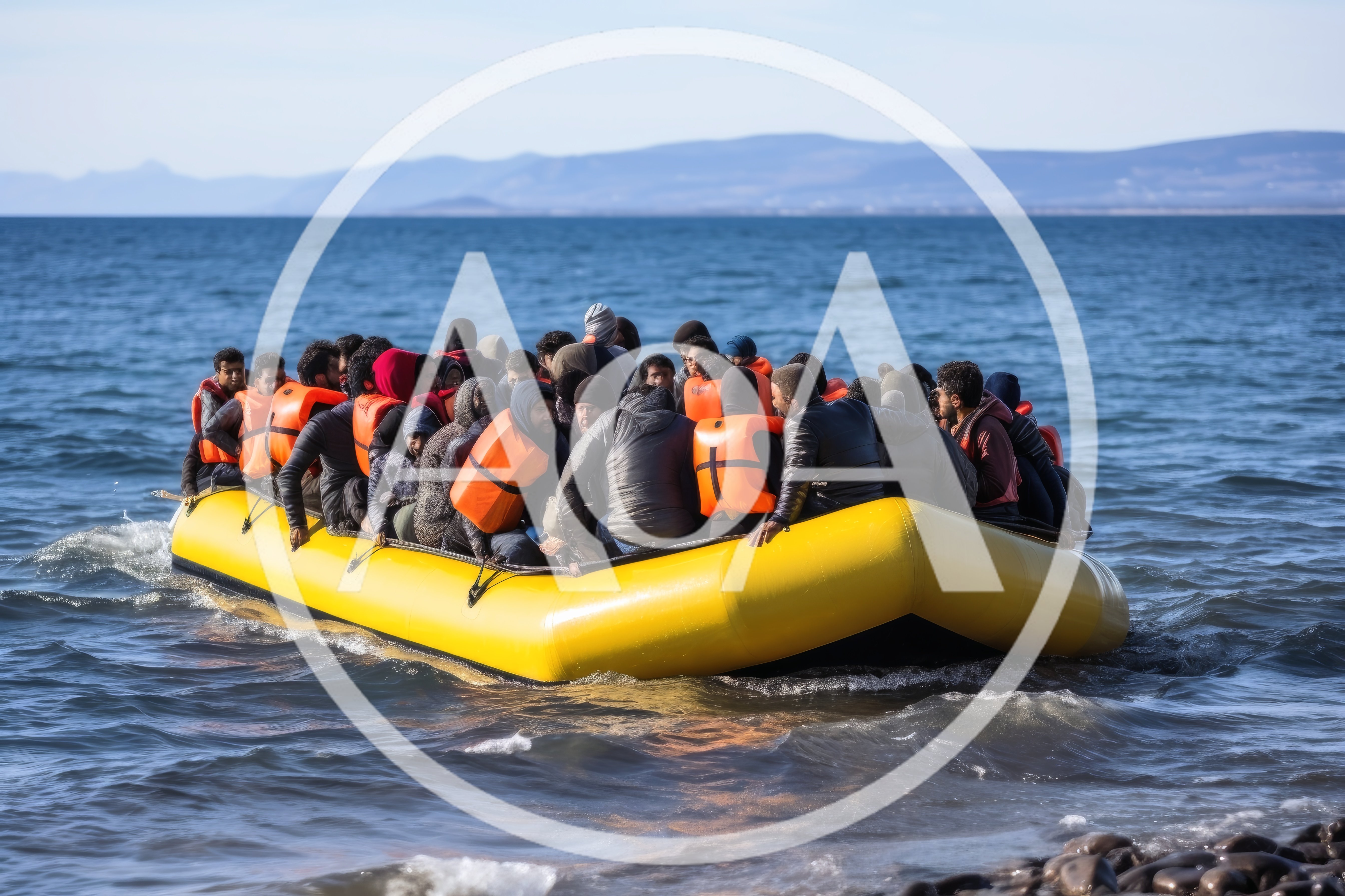 Refugees Arriving on a Yellow Inflatable Boat