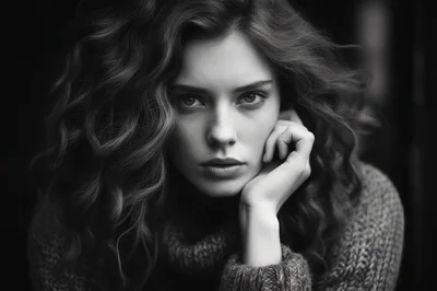 Portrait Of A Young Woman With Curly Hair