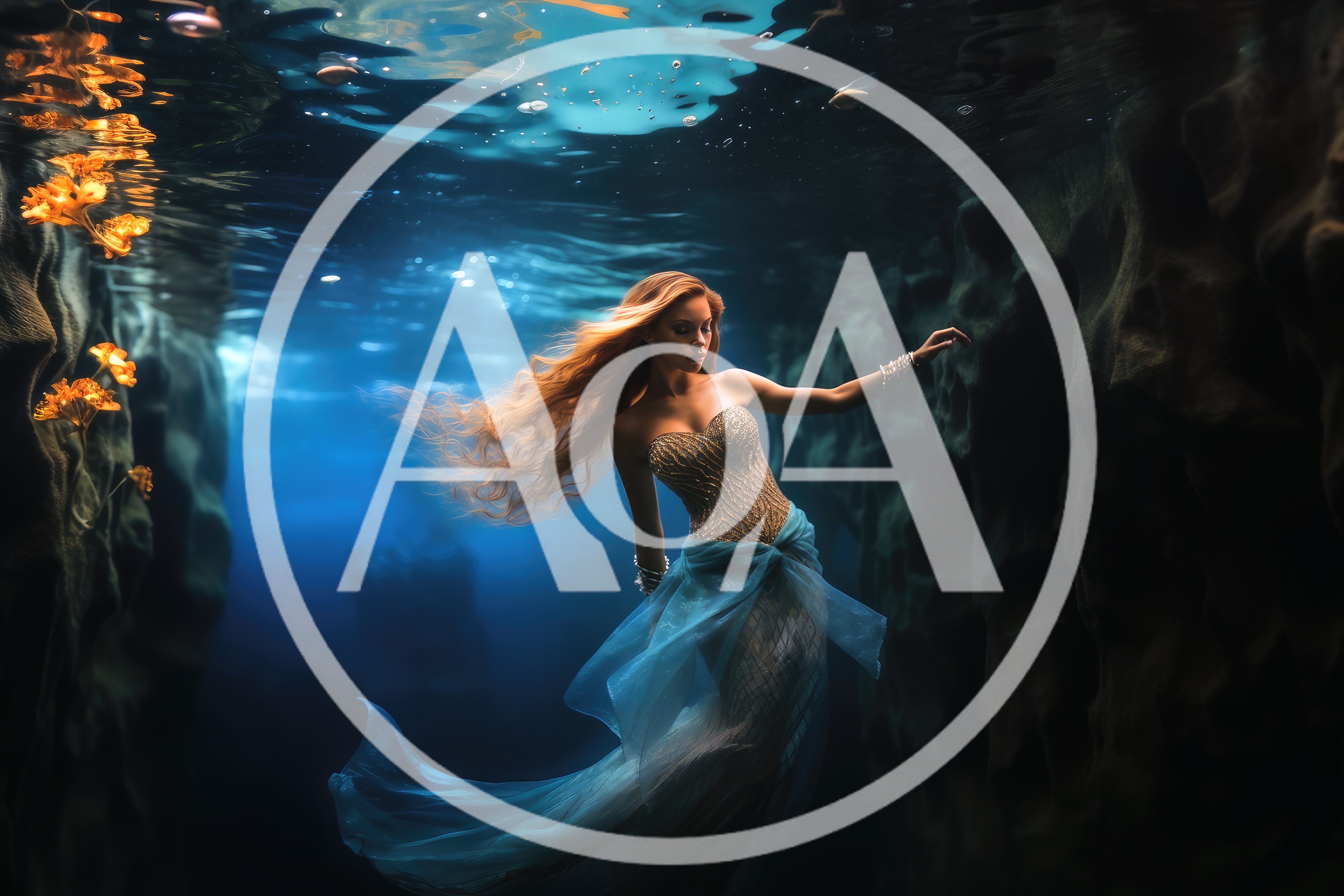 Ethereal Mermaid Swimming Through Deep Underwater Canyon