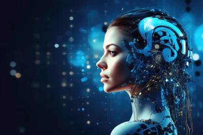 Cybernetic Humanoid Female Profile With Digital Neural Network