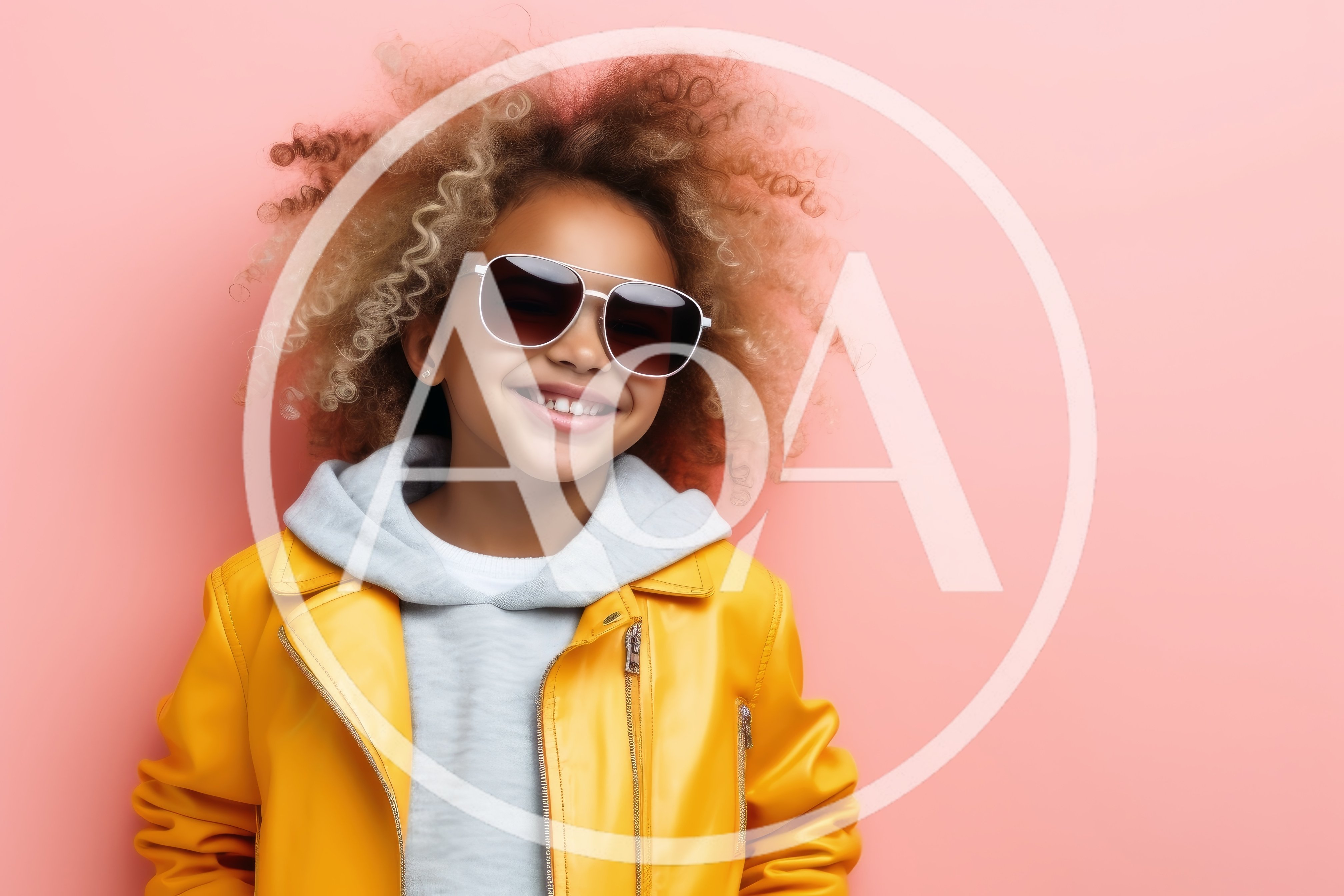 Smiling Young Girl With Curly Hair Wearing Sunglasses