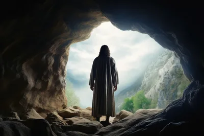 Jesus Standing At The Entrance Of A Cave