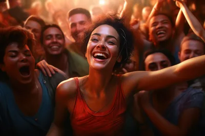 Diverse Group Of Friends Dancing At A Music Festival