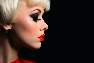 Profile Portrait Of A Blonde Woman With Glamorous Makeup