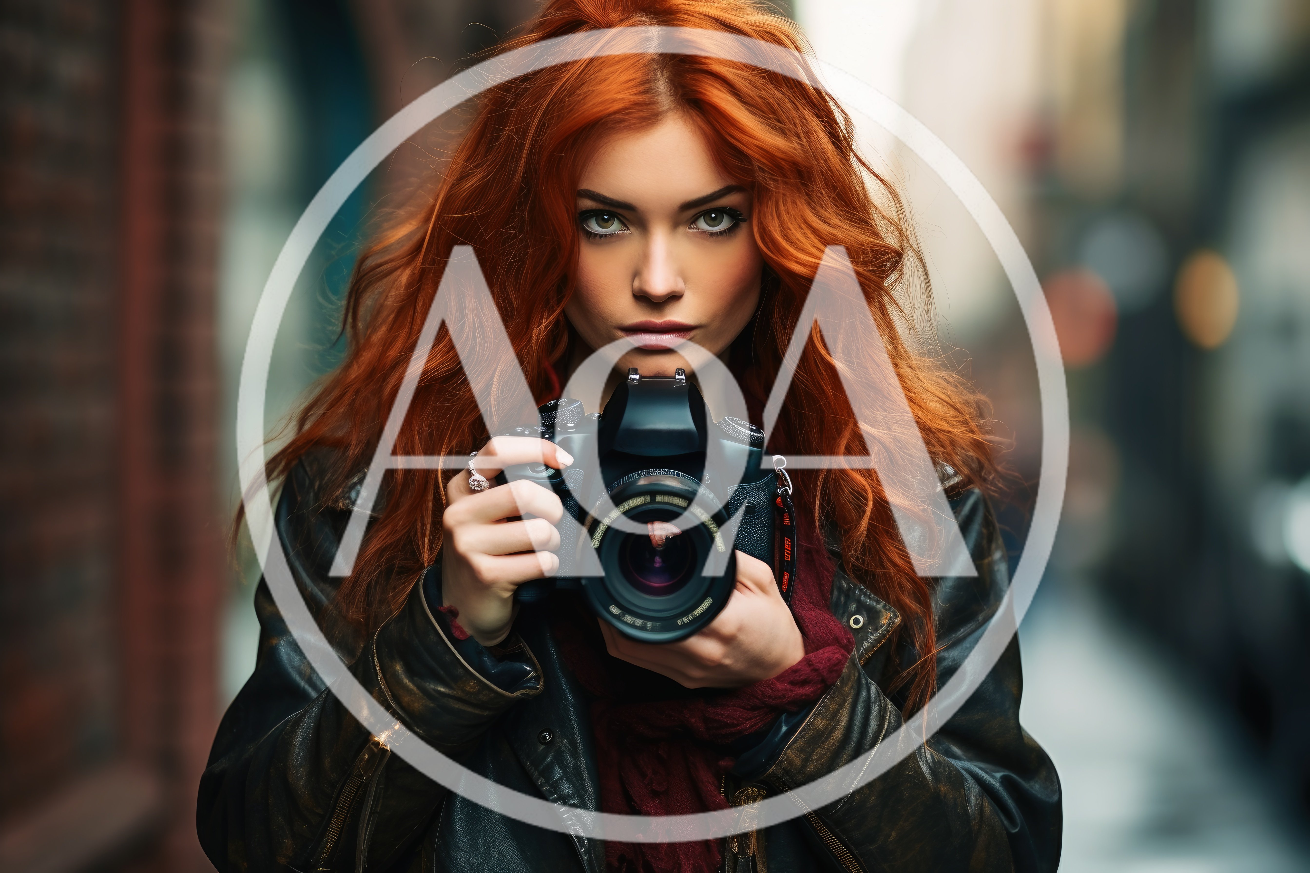 Redheaded Woman Holding A Professional DSLR Camera