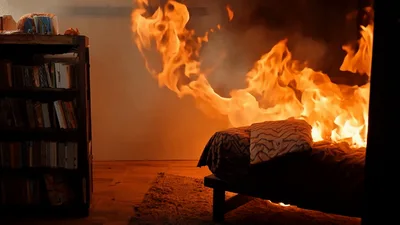 Bedroom Bed Engulfed In Intense House Fire