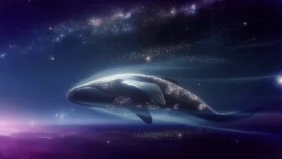 Cosmic Whale Swimming Through A Starry Nebula