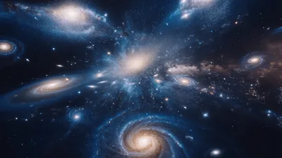 Cinematic Deep Space Journey Through Rotating Spiral Galaxies