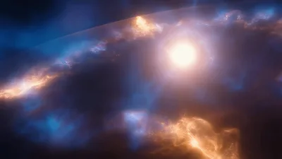 Bright Star Exploding Into A Glowing Nebula