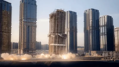Controlled Demolition Of Unfinished Skyscraper Building