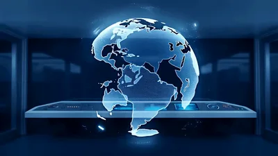 Digital Holographic Earth Globe Rotating In Futuristic Control Room