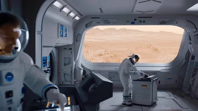 Astronauts Working Inside A Mars Research Base Habitat