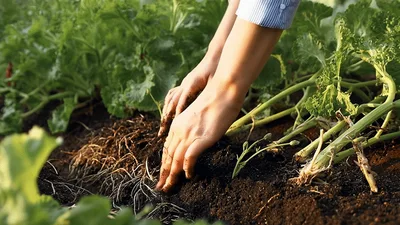 Gardener Planting Kale Seedlings In Fertile Soil