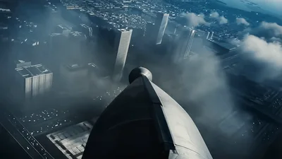 Aerial View From Fighter Jet Cockpit Over City