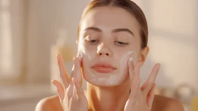 Young Woman Applying Moisturizing Cream To Her Face