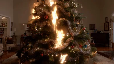 Christmas Tree Suddenly Igniting Into A Large Fire
