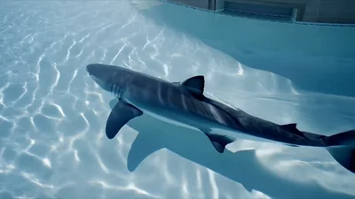 Realistic Robotic Shark Swimming In A Swimming Pool
