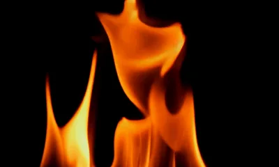 Bright Orange Flames Flickering Against A Black Background