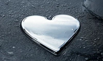 Liquid Mercury Heart Shape Melting On Dark Surface