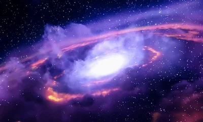 Rotating Spiral Galaxy With Glowing Nebula Clouds