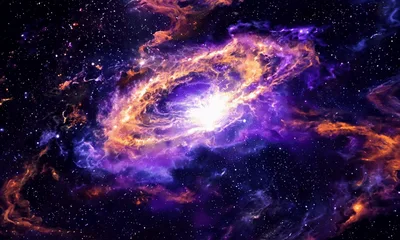 Glowing Spiral Galaxy Rotating In Deep Space