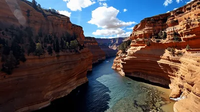 Aerial View Of Colorado River Flowing Through Grand Canyon