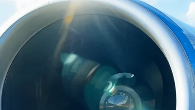 Jet Engine Fan Blades Spinning During Flight