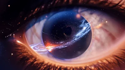 Human Eye Reflecting A Rotating Black Hole In Space