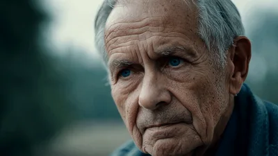 Elderly Man With Blue Eyes Looking Thoughtful Outdoors