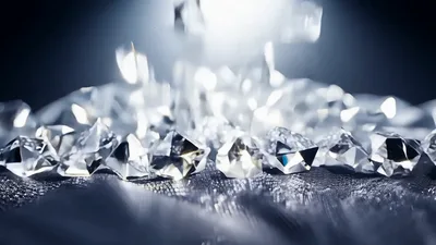 Clear Crystal Gemstones Falling Onto Dark Glittering Fabric