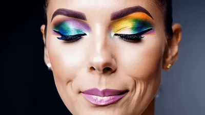 Woman With Vibrant Rainbow Eyeshadow Closing Her Eyes