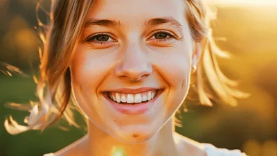 Young Woman Smiling Outdoors During Golden Hour