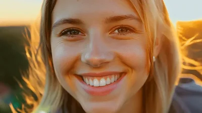 Young Woman Smiling Outdoors During Golden Hour