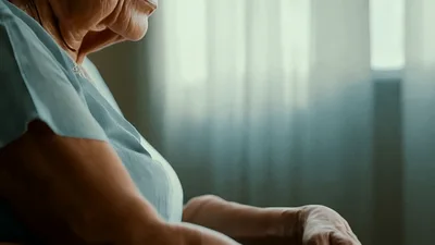 Elderly Woman Sitting Quietly In A Bright Room