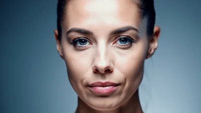 Beautiful Woman Looking Down Then Lifting Her Head