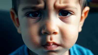 Close Up Portrait Of A Serious Toddler