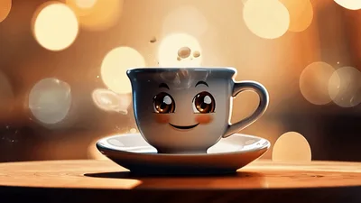 Cute Animated Coffee Cup With Floating Heart Steam