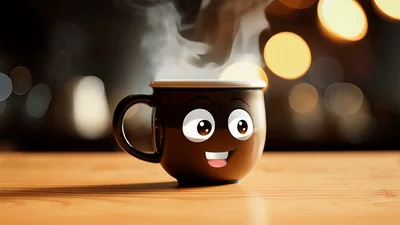 Animated Coffee Mug With Expressive Face