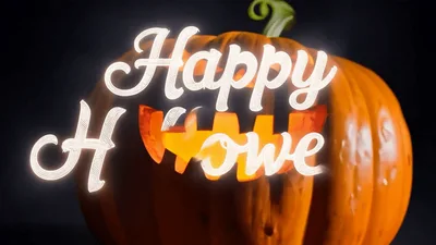 Glowing Jack O Lantern With Happy Halloween Neon Text