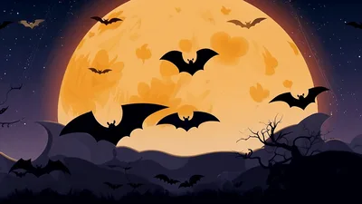 Animated Bats Flying Against A Large Full Moon