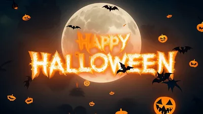 Happy Halloween Text Animation With Floating Pumpkins And Bats