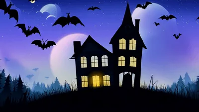 Halloween Pumpkin Transitioning To Haunted House And Witch