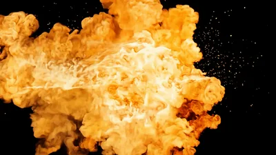 Large Fiery Explosion With Expanding Smoke And Sparks