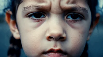 Close Up Portrait Of A Serious Young Girl