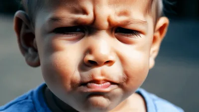 Close Up Portrait Of A Toddler Making Funny Faces