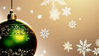Green Christmas Ornament Hanging With Falling Snowflakes