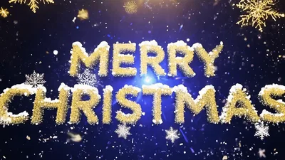 Merry Christmas Gold Text Animation With Falling Snowflakes