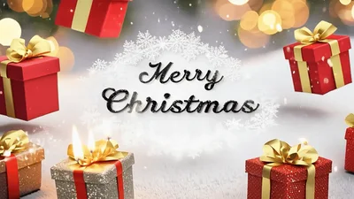 Christmas Gift Boxes Appearing With Merry Christmas Text