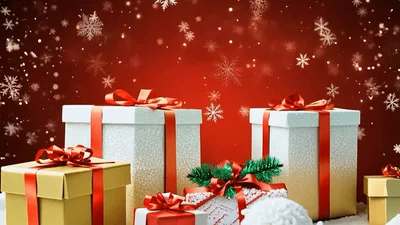 Christmas Gift Boxes Appearing Against Red Background